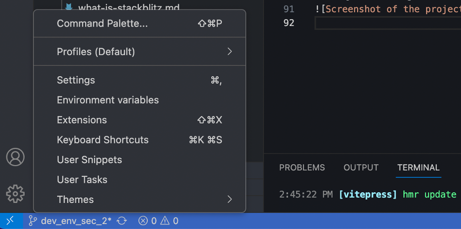 Screenshot of the Codeflow settings pane